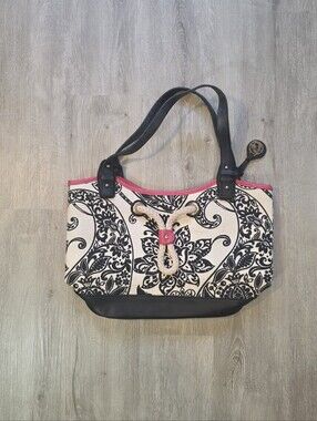 Spartina 449 Black & White Paisley Tote with Pink Trim